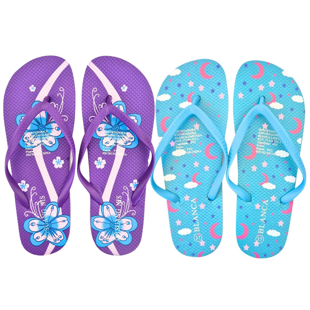 LIKE SHOP - Pack 2 Pares Chalas Mujer Hawaianas Sandalias Suela Goma 1013