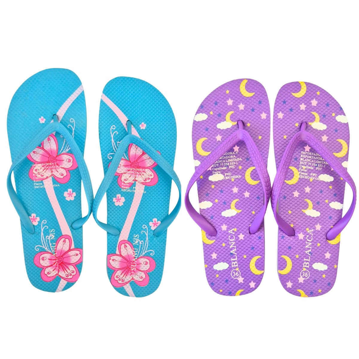 LIKE SHOP - Pack 2 Pares Chalas Mujer Hawaianas Sandalias Suela Goma 1013