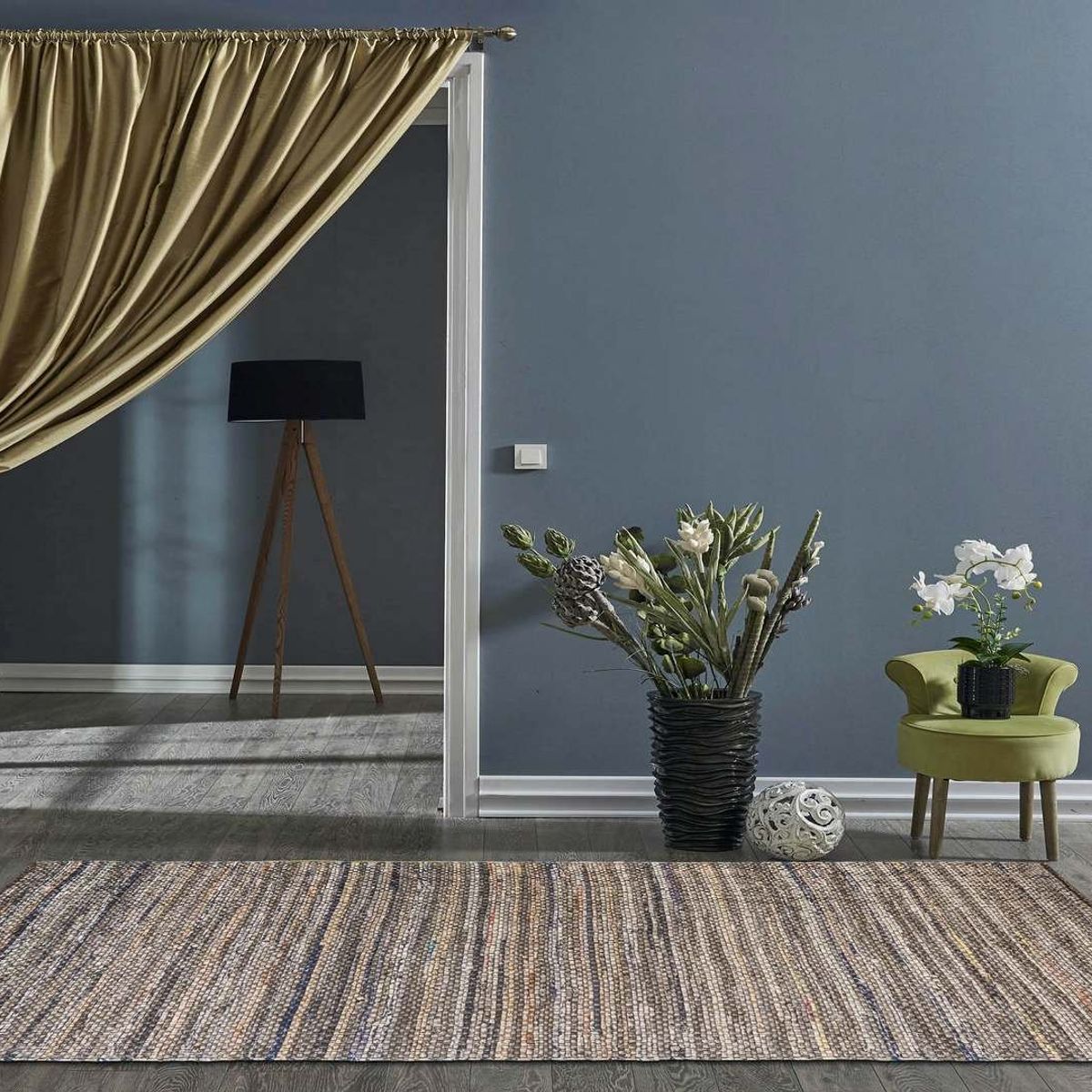 DECOGHAR - Alfombra Chindi Boho Artesanal Beige/Marrón 1,20 X 1,80 mts