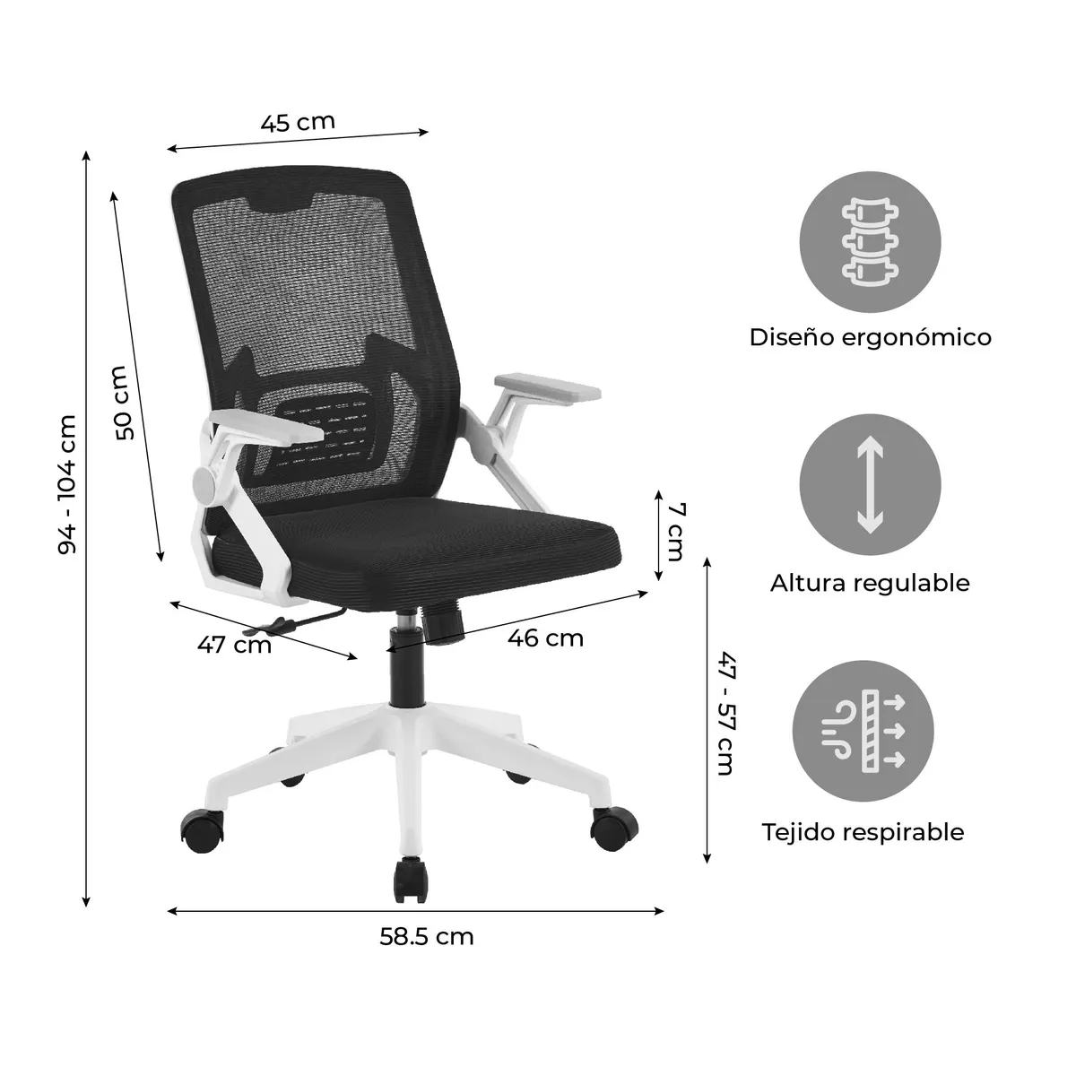 RELAN - Silla de Escritorio Ergonomus Kobe Blanco Ergonómica