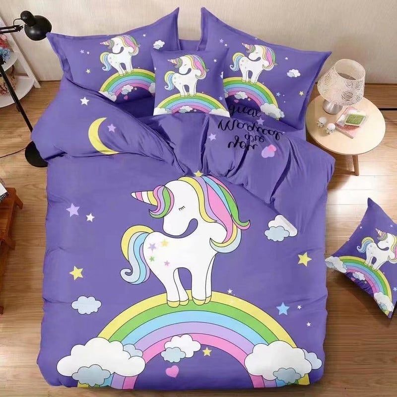 ANGELES DEL HOGAR - Cubrecama Quilt Verano 15 Plazas Unicornio Morado