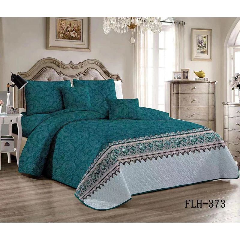 ANGELES DEL HOGAR - Cubrecama Quilt Verano 15 Plazas Diseño FLH373 Verde