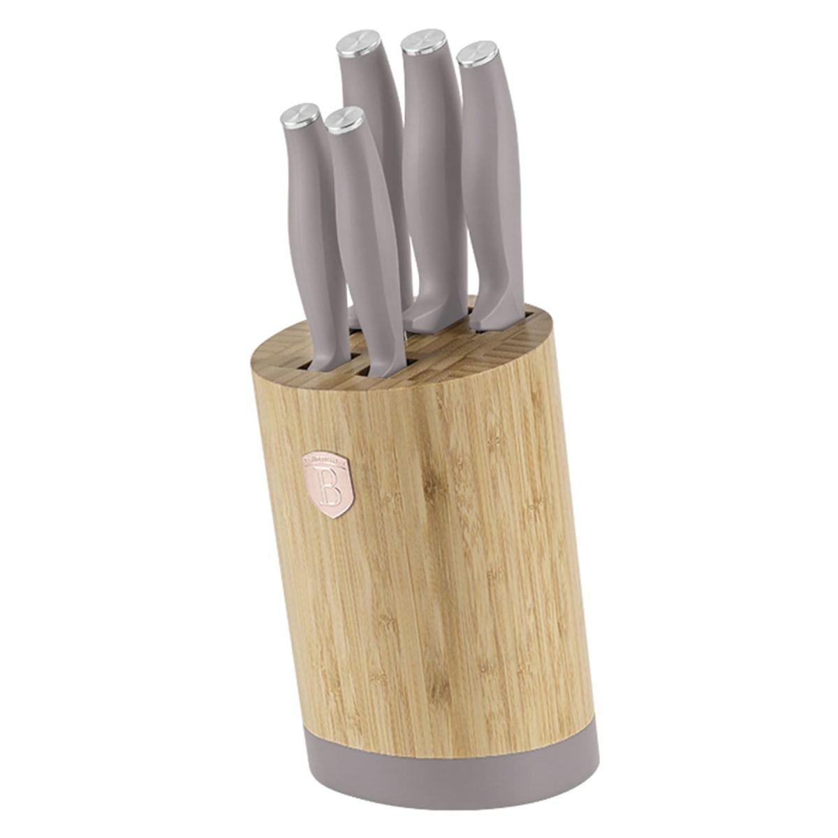 BERLINGER HAUS - SET DE CUCHILLOS 6 PZS CON SOPORTE TAUPE COLLECTION ACERO INOXIDABLE