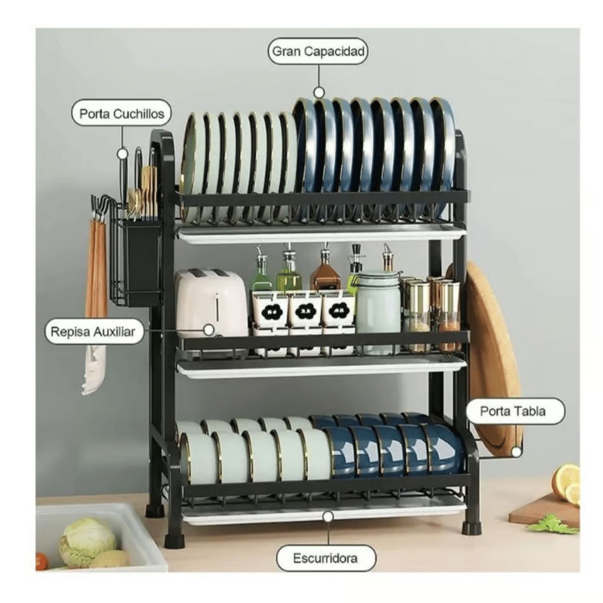 GENERICO - Secador Escurridor De Loza Platos 3 Niveles Acero Inoxidable