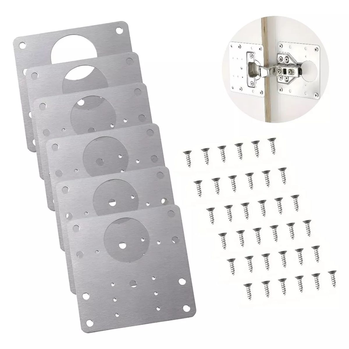 GENERICO - Pack X6 Placa De Reparacion Puertas Placa Bisagra Fijacion