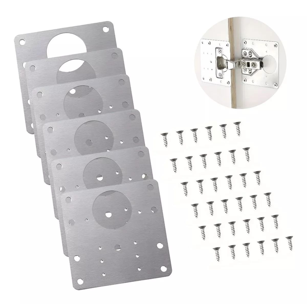 GENERICO - Pack X6 Placa De Reparacion Puertas Placa Bisagra Fijacion