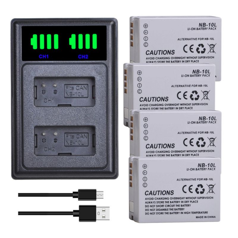 GENERICO - 4 BATERÍAS NB-10L + CARGADOR DOBLE CB-2LCE ALTERNATIVO CANON