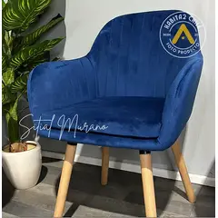 GENERICO - Sitial terciopelo patas de madera Murano - Azul