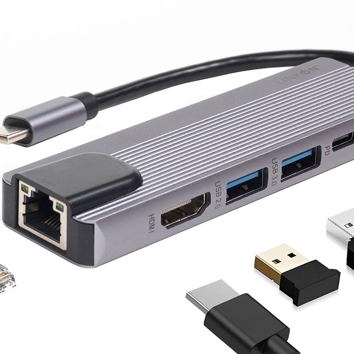 LINKON - Hub Adaptador Usb Tipo C 5 En 1 Linkon 1000 Mbps Mac Windows