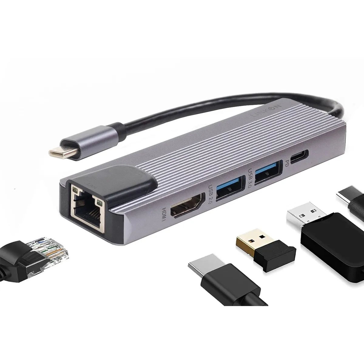LINKON - Hub Adaptador Usb Tipo C 5 En 1 Linkon 1000 Mbps Mac Windows