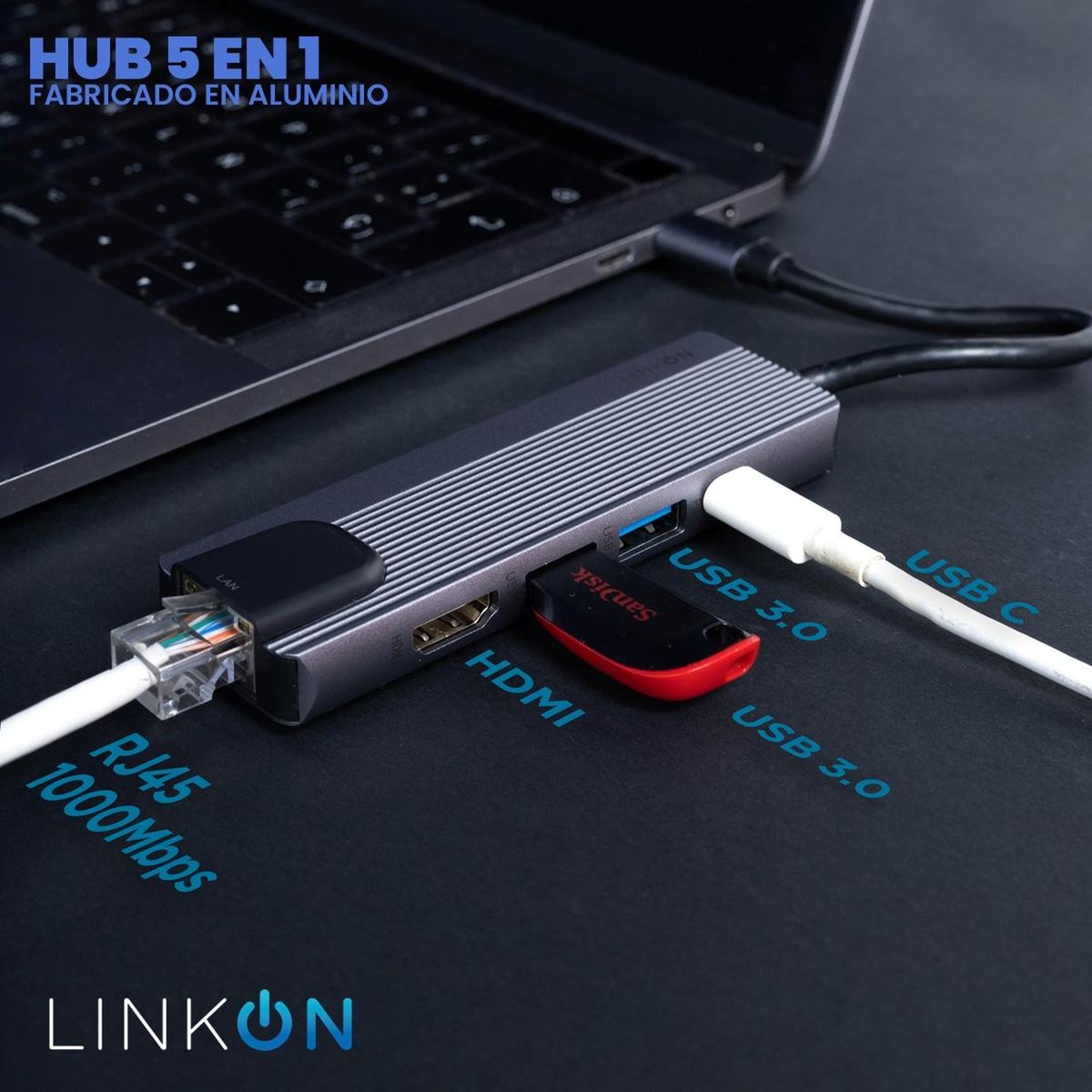 LINKON - Hub Adaptador Usb Tipo C 5 En 1 Linkon 1000 Mbps Mac Windows