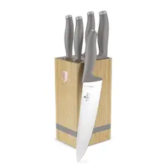 BERLINGER HAUS - SET DE CUCHILLOS 6 PZS CON SOPORTE TAUPE COLLECTION ACERO INOXIDABLE