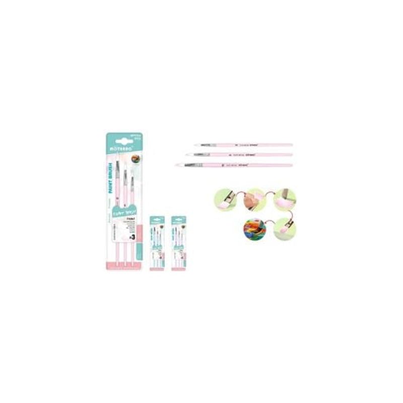 GENERICO - Set Pinceles Rosado 3 Pcs