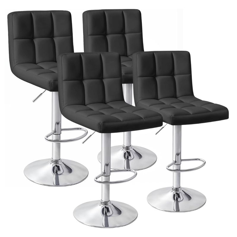 PANDALINO - Pack 4 Piso Bar Altura Regulable Taburete Ivar Con Respaldo Negro