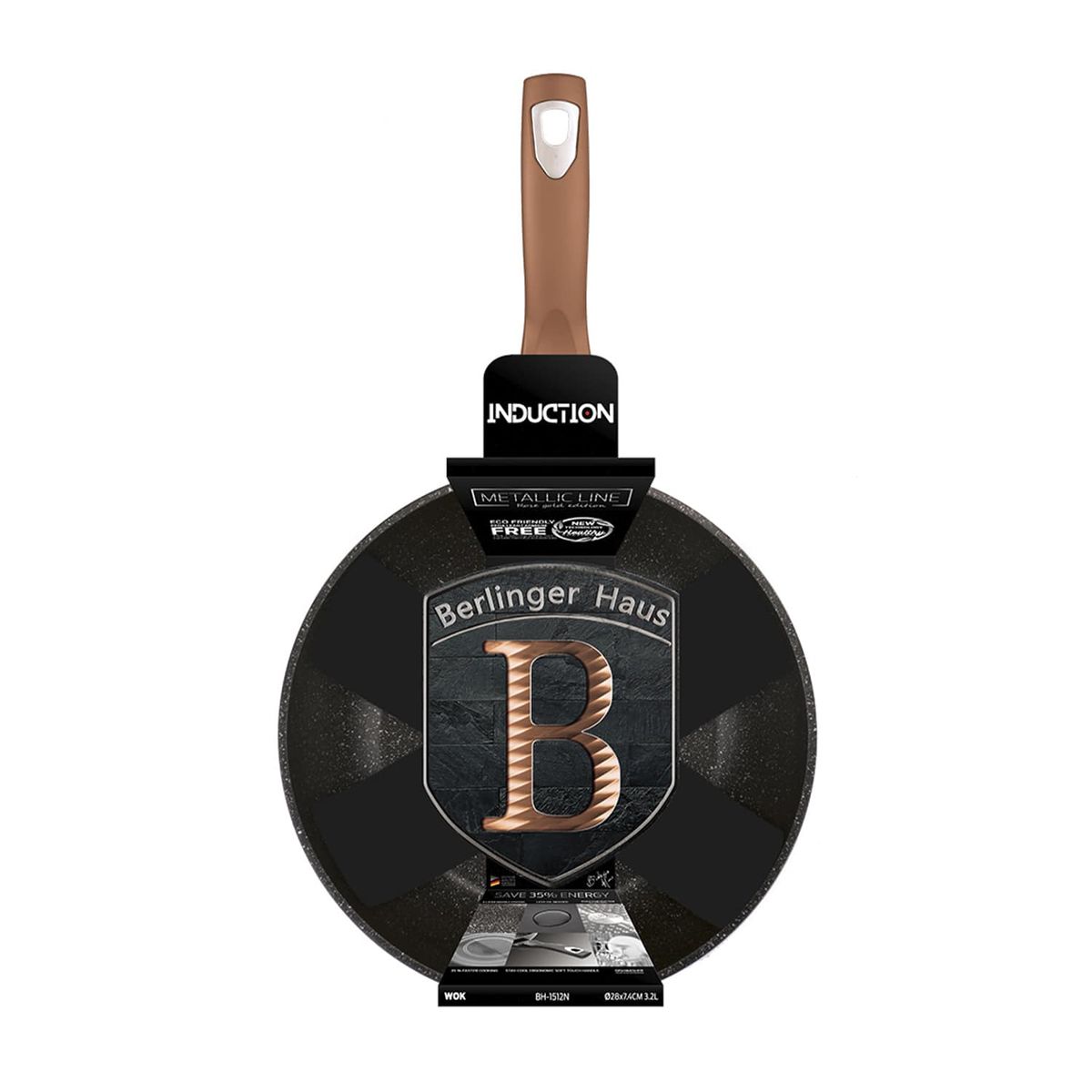 BERLINGER HAUS - WOK 28 CM METALLIC LINE ROSE GOLDEN EDITION ANTIADHERENTE  3,2 LTS