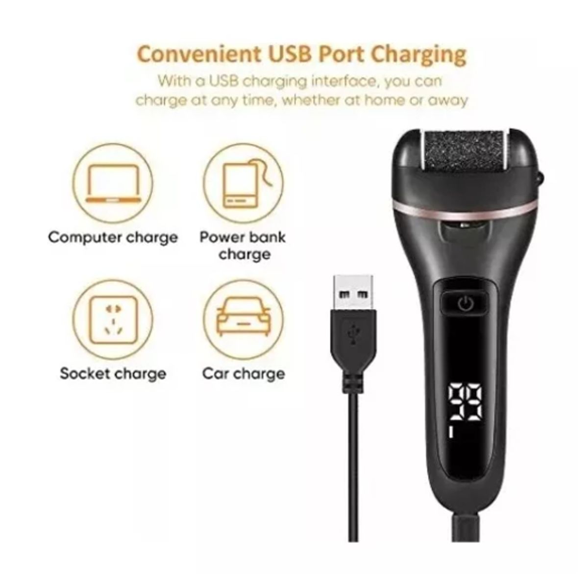 GENERICO - Removedor Quita Callos Eléctrico Para Pie Recargable NEGRO