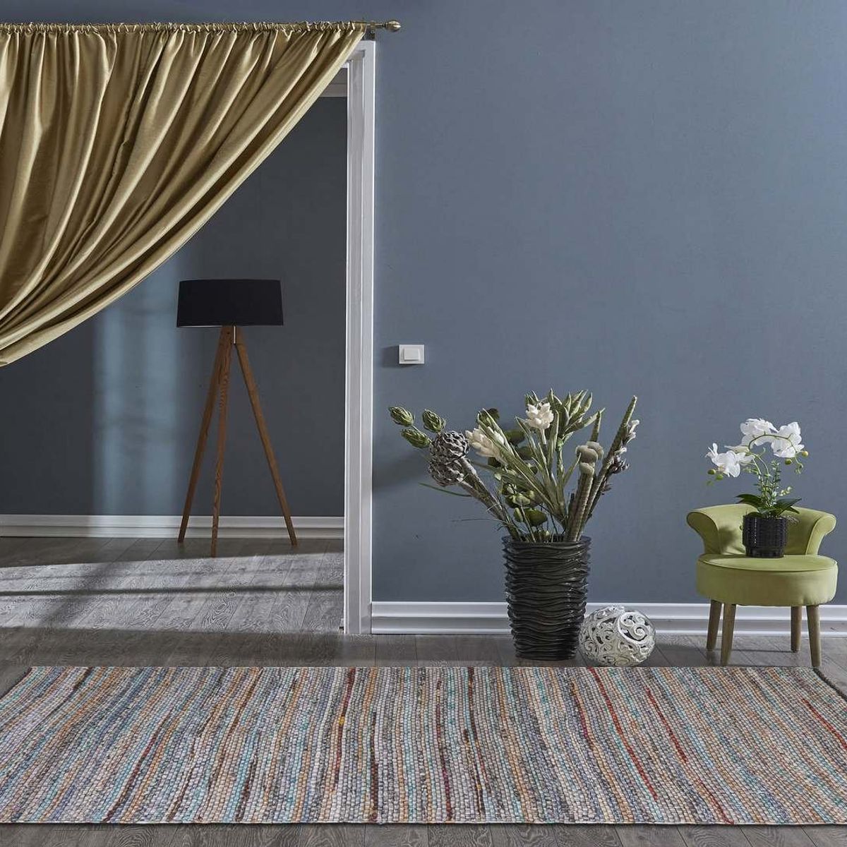 DECOGHAR - Alfombra Chindi Boho Artesanal Gris 1,20 X 1,80 mts