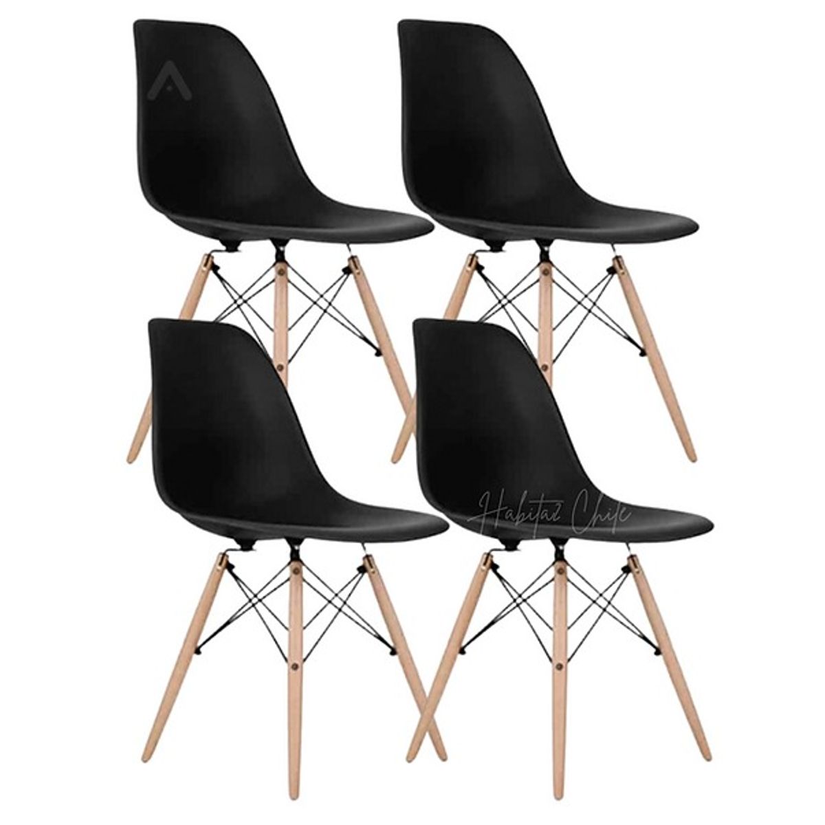 GENERICO - Pack de 4 Sillas Eames negras patas madera