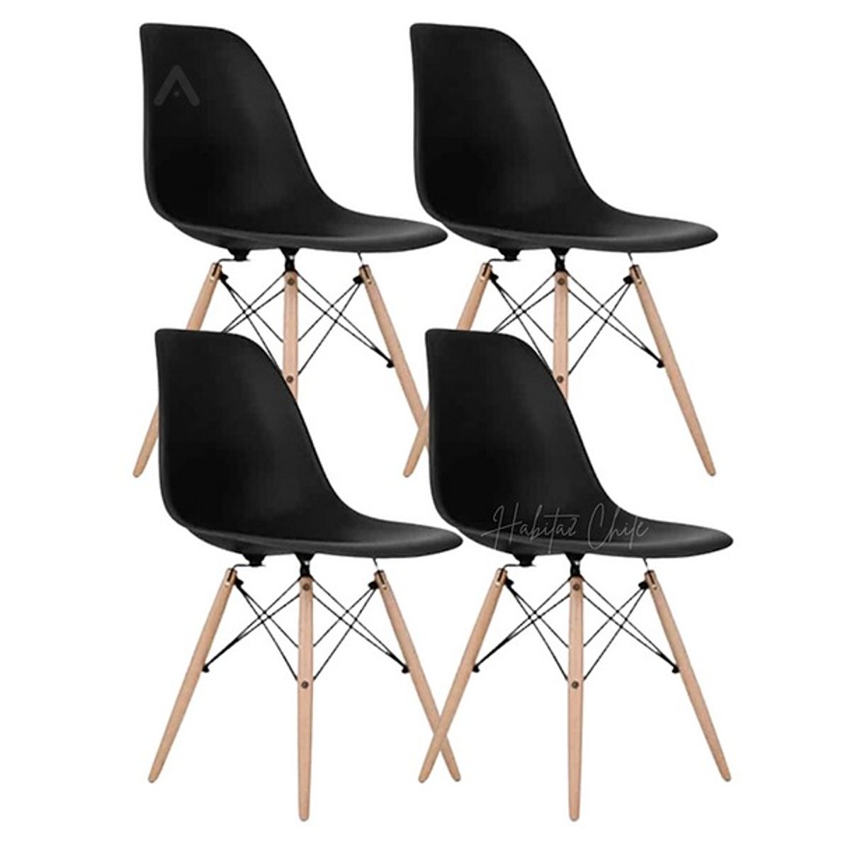 GENERICO - Pack de 4 Sillas Eames negras patas madera