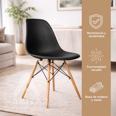 Imagen 2 del producto Pack de 4 Sillas Eames negras patas madera