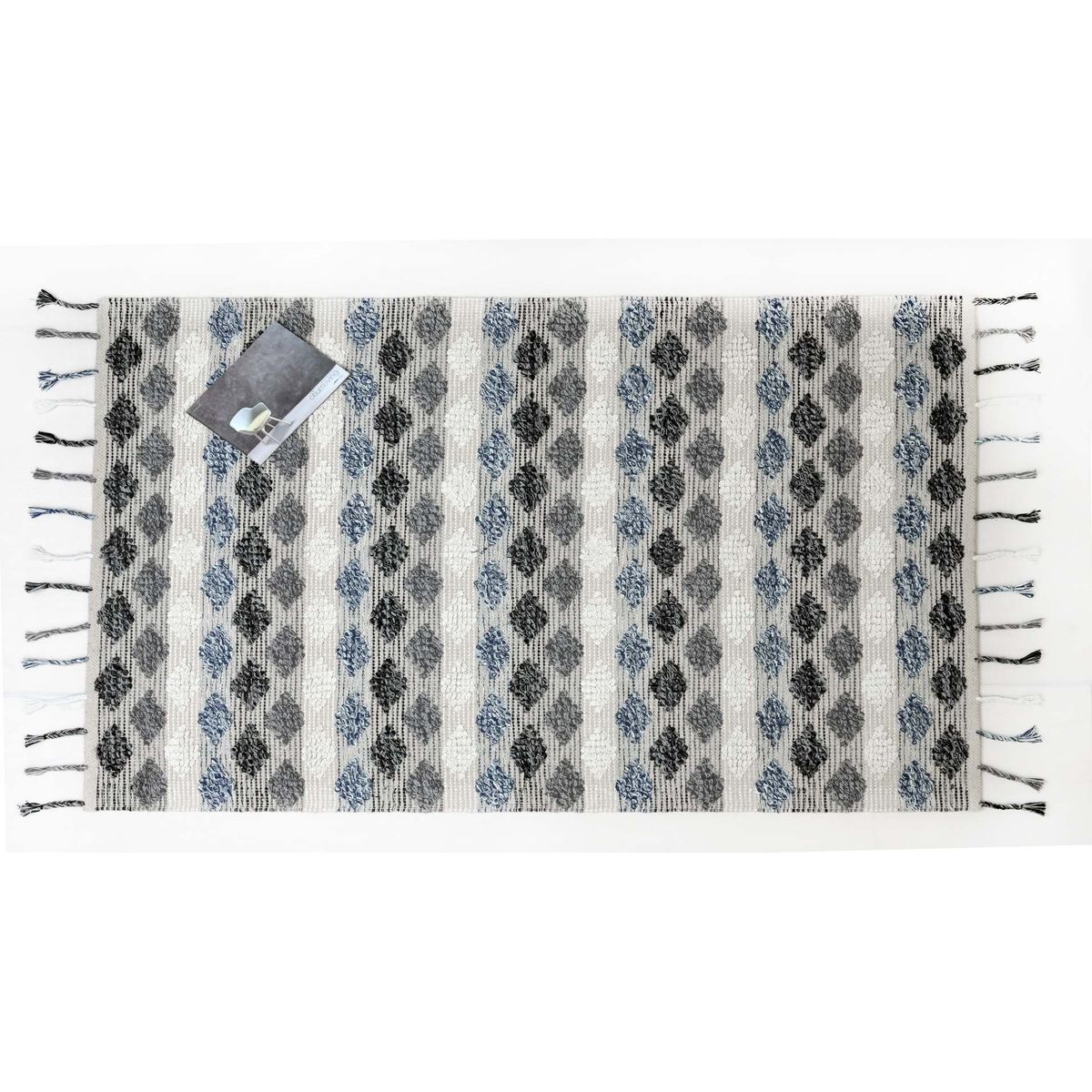 DECOGHAR - Alfombra Geométrica Azul con Flecos Artesanales 180 X 280 mts