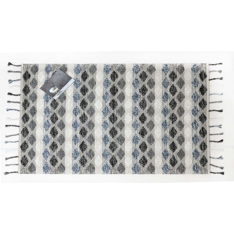 GENERICO - Alfombra Geométrica Azul con Flecos Artesanales 180 X 280 mts