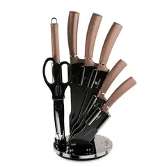 BERLINGER HAUS - SET DE CUCHILLOS 8 PZS CON ATRIL METALLIC LINE ROSE ACERO INOXIDABLE