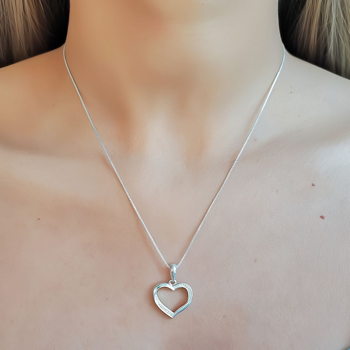 COGGIOLA - Collar Corazón Calado Circón Blanco Plata Fina 925