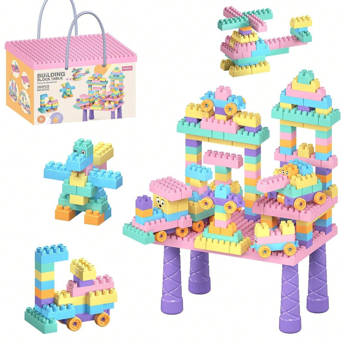 GENERICO - Mesa Con 260 Bloques De Construcción Tipo Leg Juguete Niña