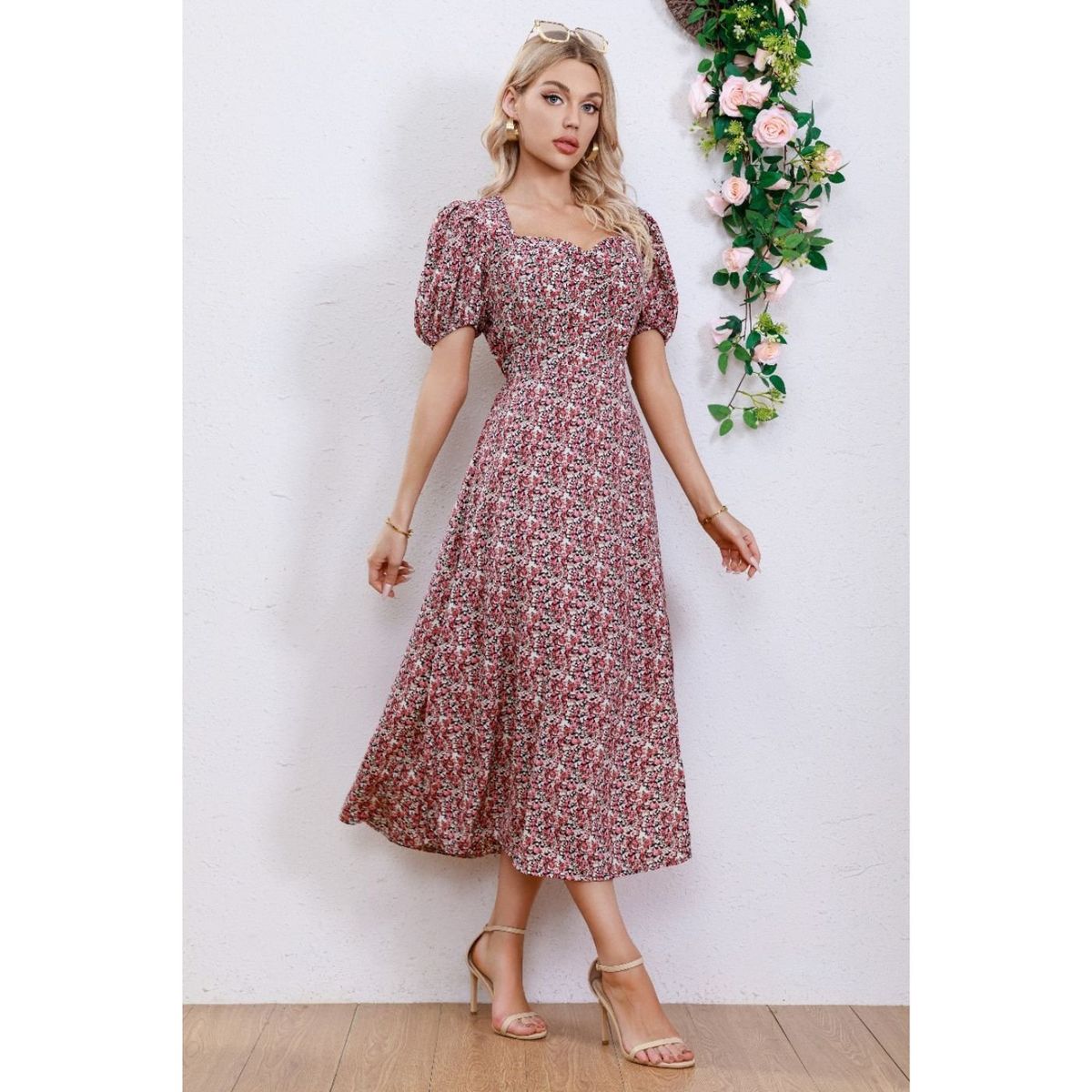 LIKE SHOP - Vestido Verano Largo Mujer Floral Manga Corta 272