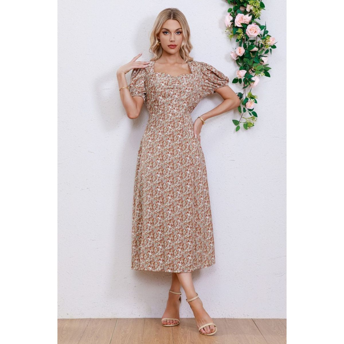 LIKE SHOP - Vestido Verano Largo Mujer Floral Manga Corta 272