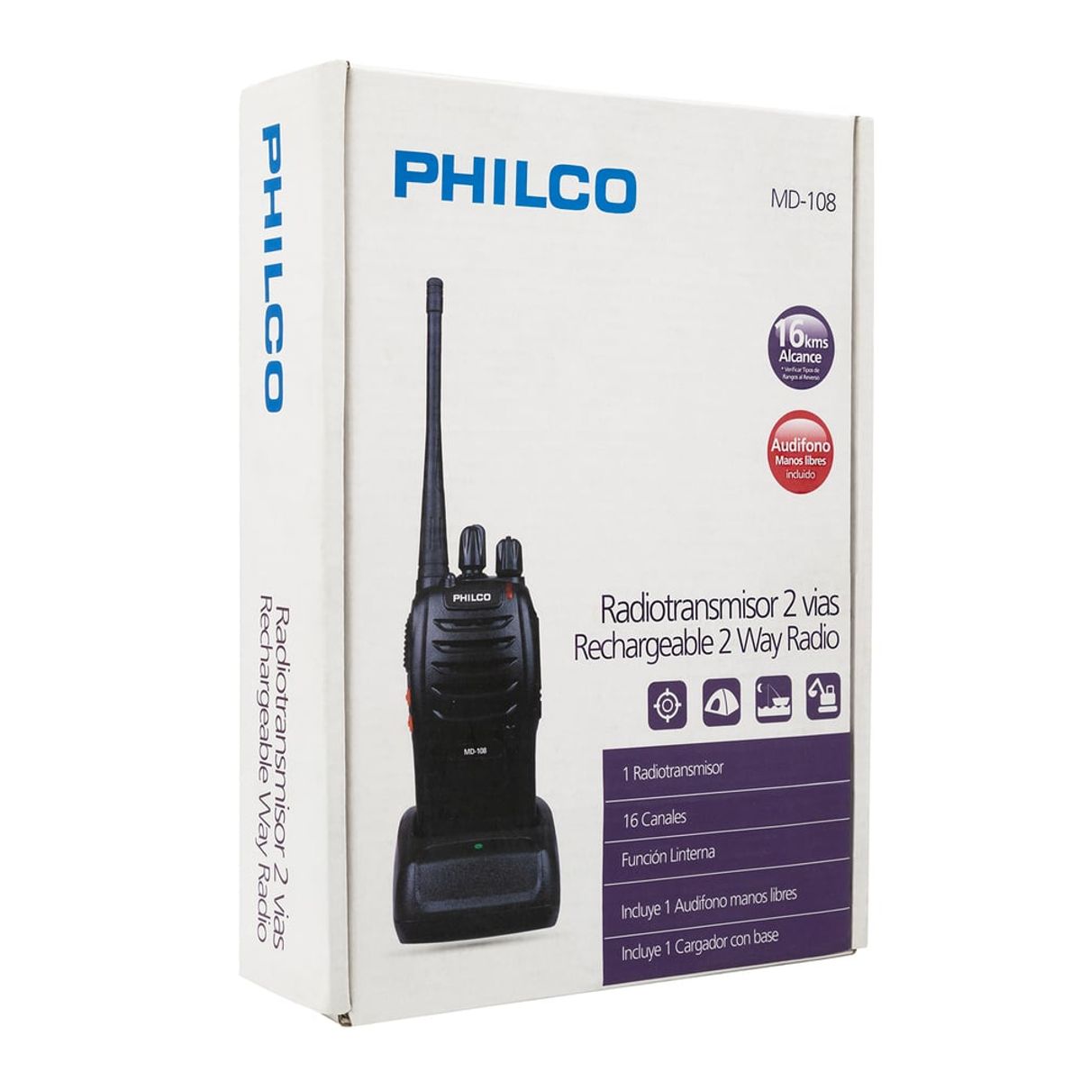 PHILCO - RADIO TRANSMISOR 2 VIAS RECARG 16CAN PHILCO