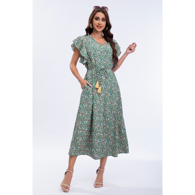 MPROPIA - Vestido Largo Primavera Mujer Manga Corta Cuello V Calidad 271