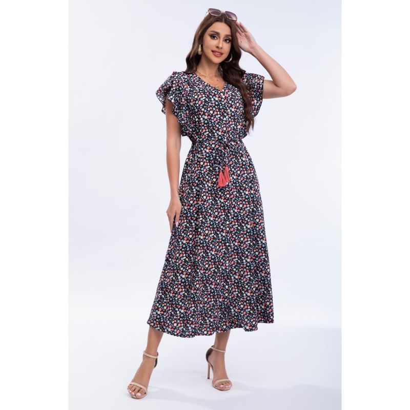 MPROPIA - Vestido Largo Primavera Mujer Manga Corta Cuello V Calidad 271