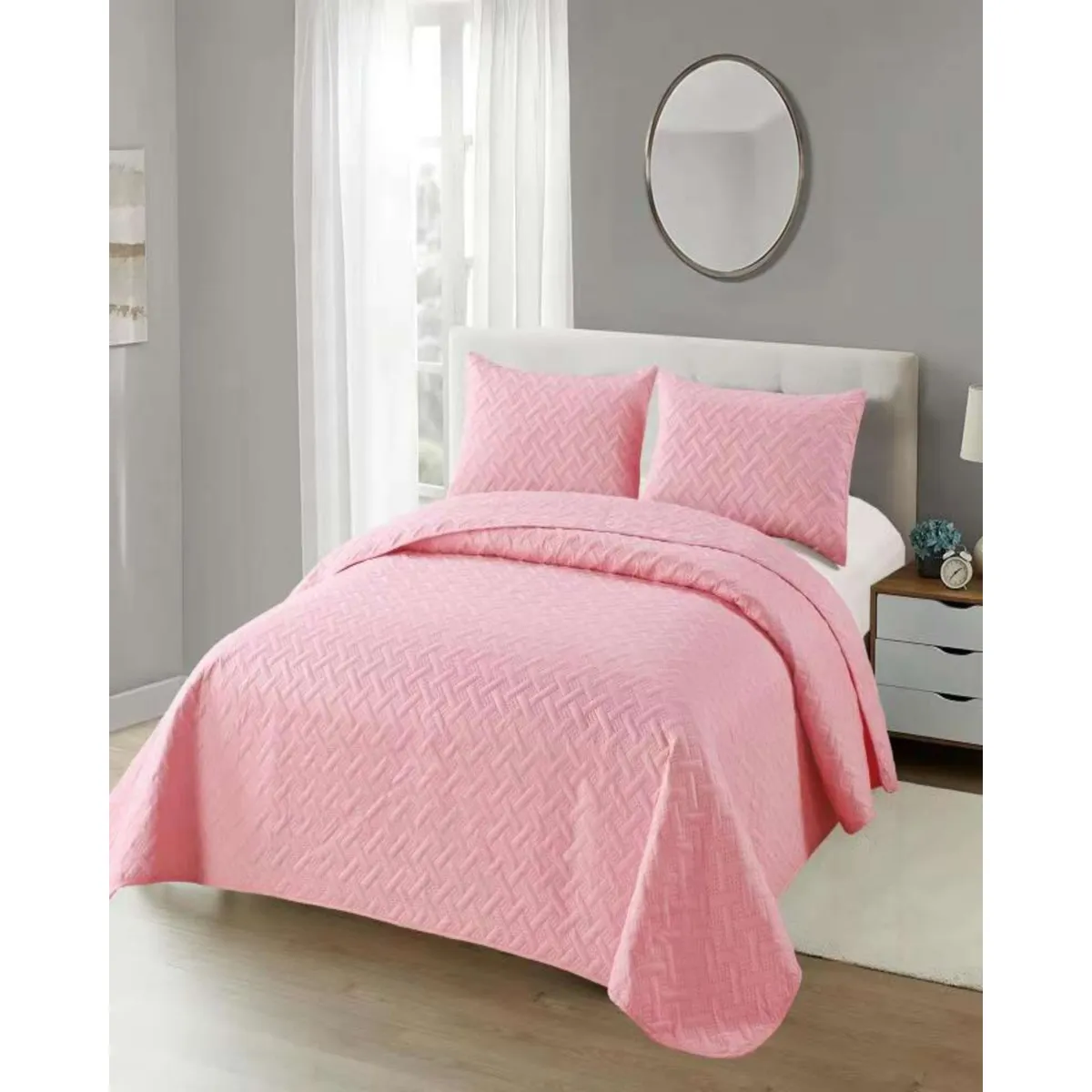 GENERICO - CUBRECAMA COLCHAS QUILT DE VERANO KING ROSADO