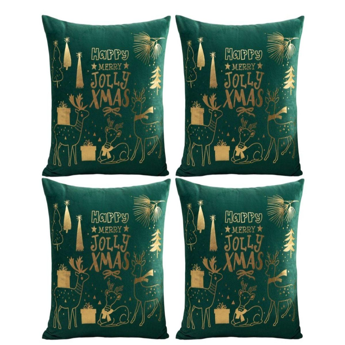 GENERICO - Pack 4 Funda Cojín de navidad detalles dorado 45x45cm 15nc1
