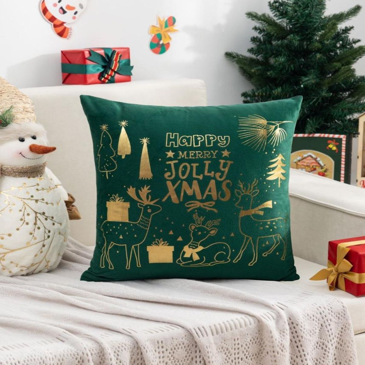 GENERICO - Pack 4 Funda Cojín de navidad detalles dorado 45x45cm 15nc1