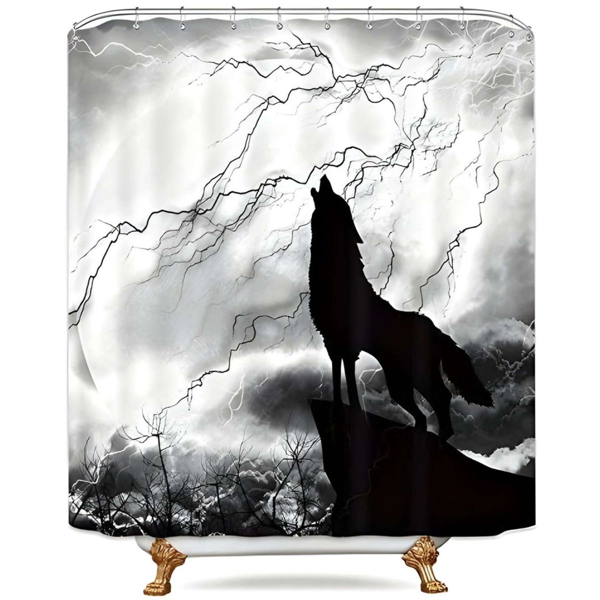 GENERICO - CORTINA DE BAÑO IMPERMEABLE MÁS FORRO DE DUCHA DISEÑO LOBO 180x180 cm