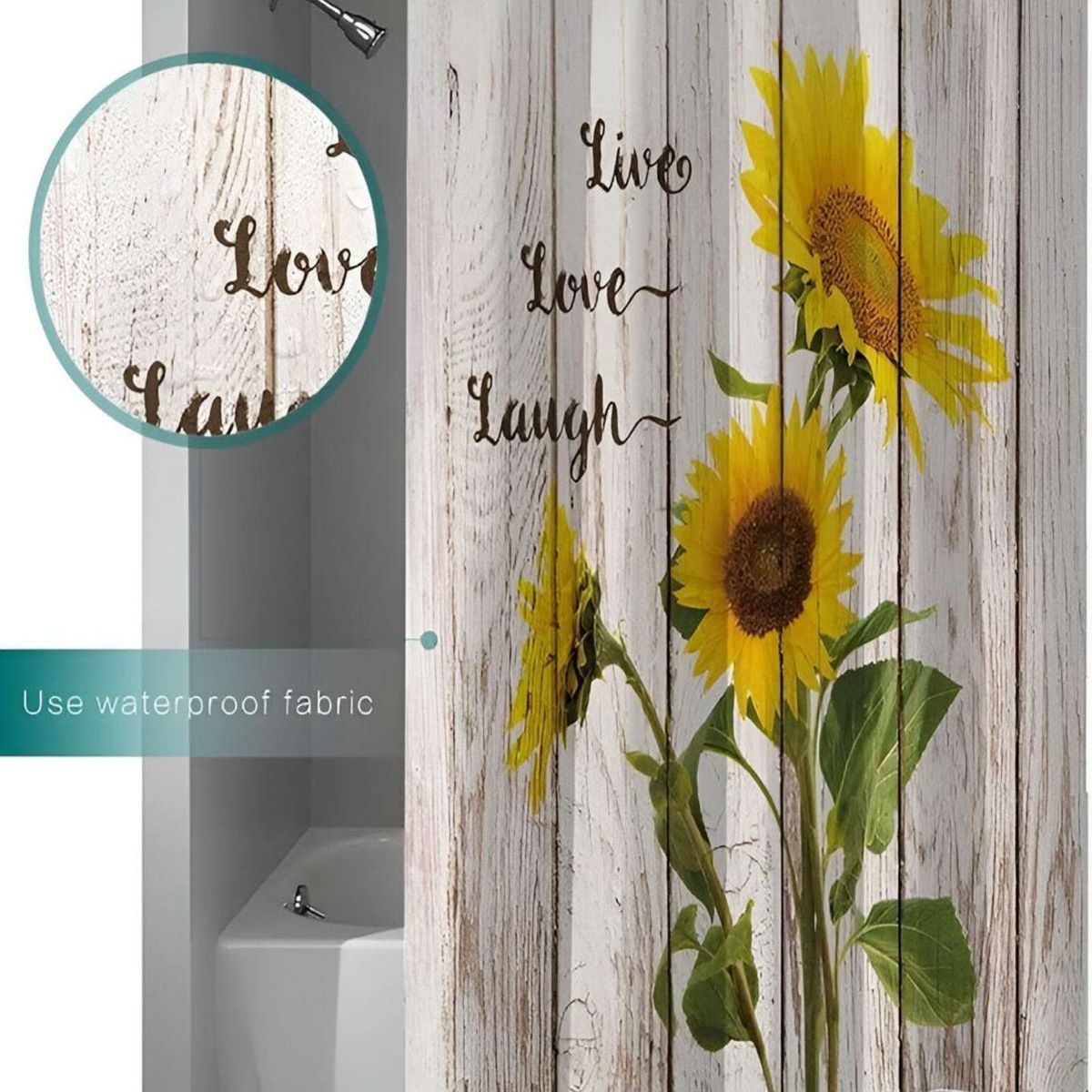 GENERICO - CORTINA DE BAÑO IMPERMEABLE MÁS FORRO DE DUCHA DISEÑO GIRASOLES 180x180 cm