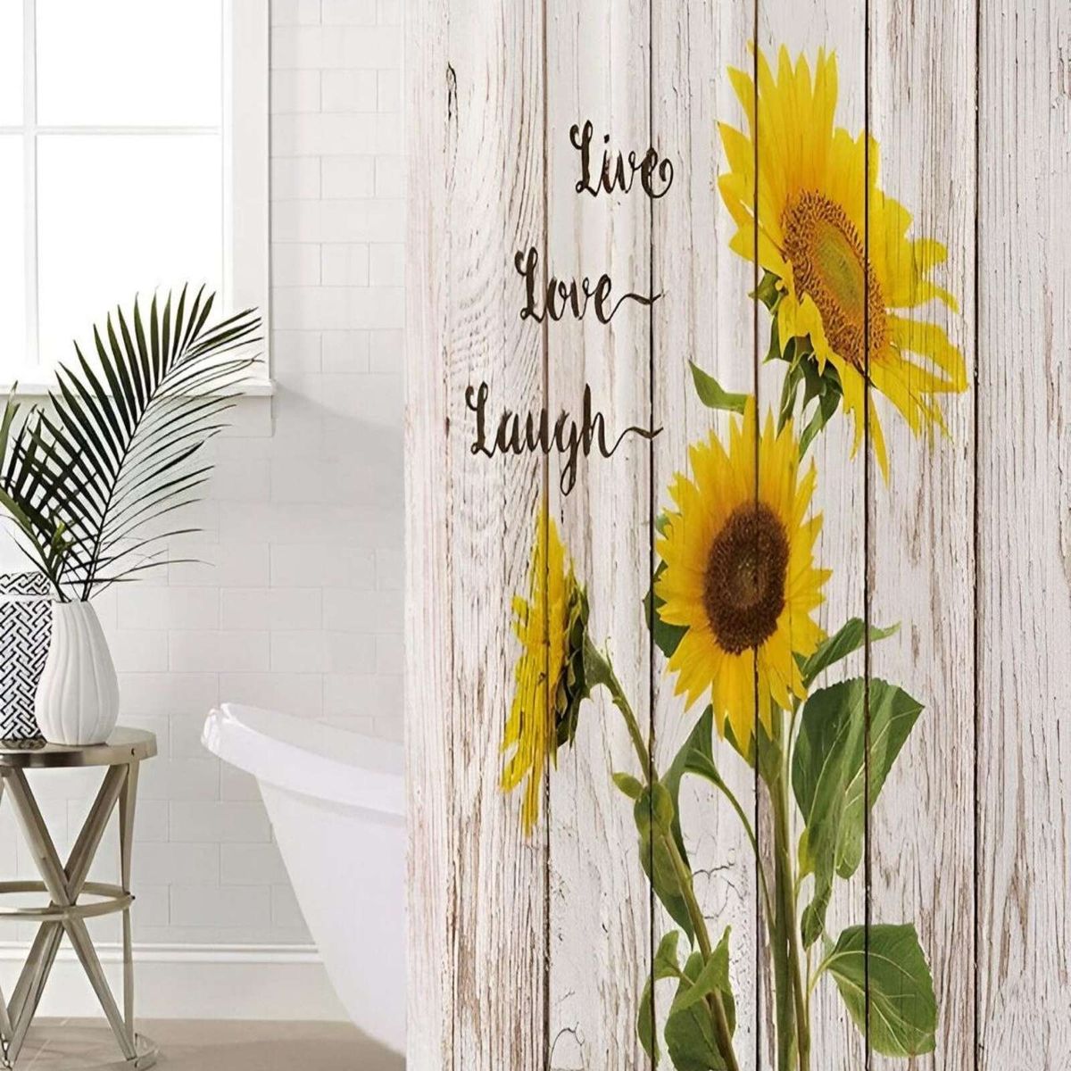 GENERICO - CORTINA DE BAÑO IMPERMEABLE MÁS FORRO DE DUCHA DISEÑO GIRASOLES 180x180 cm