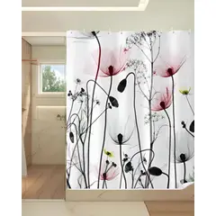 GENERICO - CORTINA DE BAÑO IMPERMEABLE MÁS FORRO DE DUCHA DISEÑO FLORES 180x180 cm