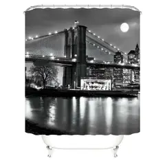 GENERICO - CORTINA DE BAÑO IMPERMEABLE MÁS FORRO DE DUCHA DISEÑO CIUDAD 180x180 cm