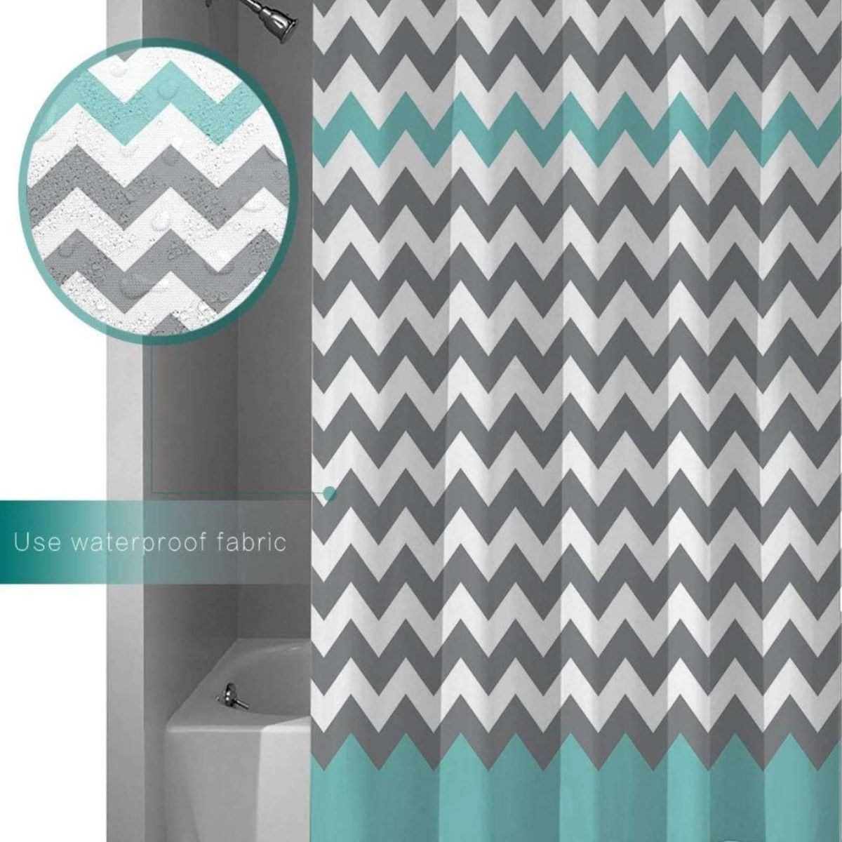 GENERICO - CORTINA DE BAÑO IMPERMEABLE MÁS FORRO DE DUCHA DISEÑO RAYAS 180x180 cm