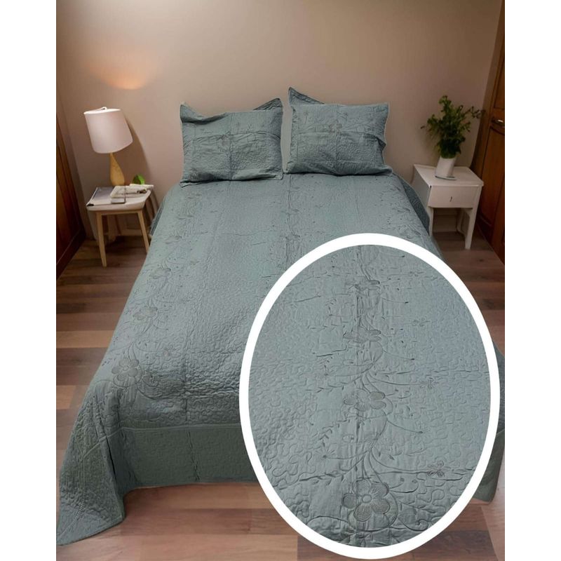 GENERICO - CUBRECAMA QUILT BORDADO 2 PLAZAS