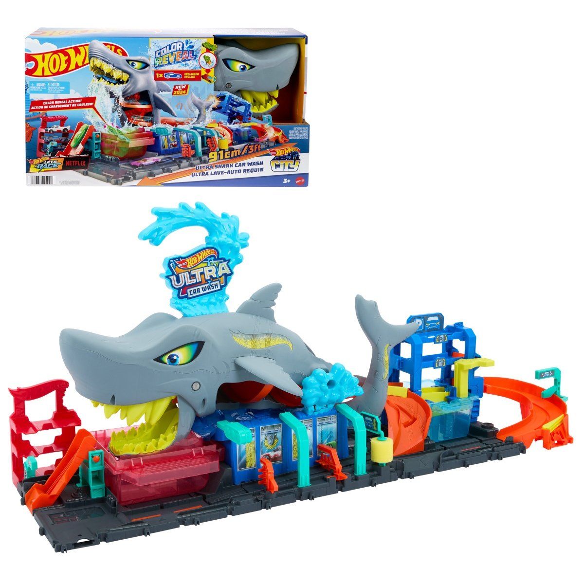 HOT WHEELS - Hot Wheels City Pista Juguete Lavado De Autos Mega Tiburón