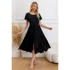 LIKE SHOP - Vestido Largo Mujer Primavera Casual Manga Corta Escalonado 329