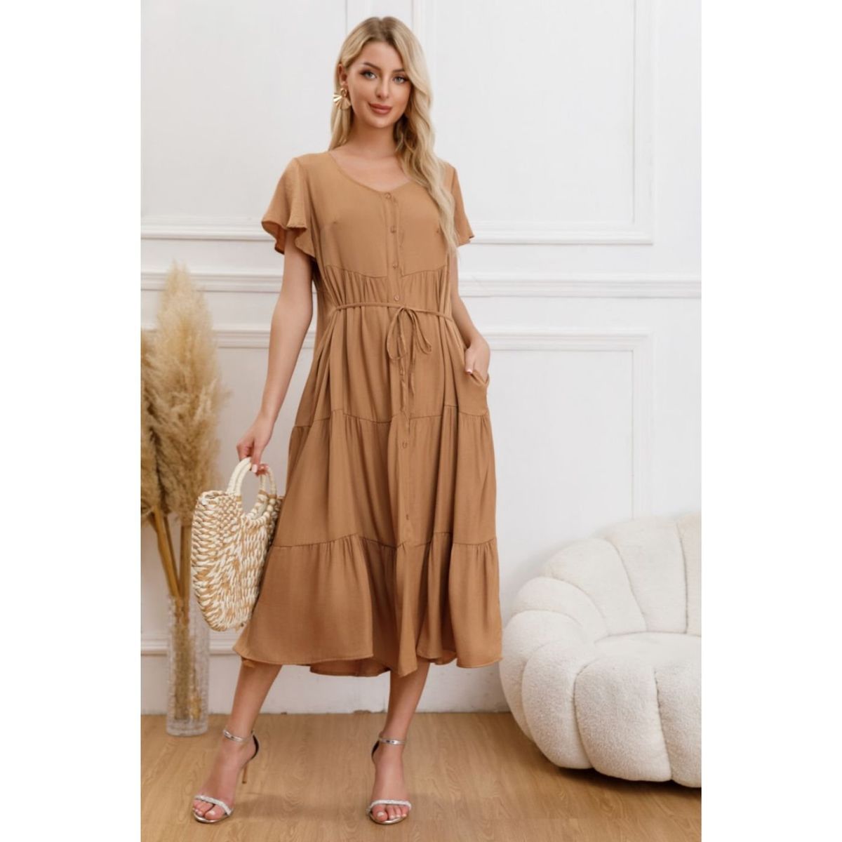 LIKE SHOP - Vestido Largo Mujer Primavera Casual Manga Corta Escalonado 329