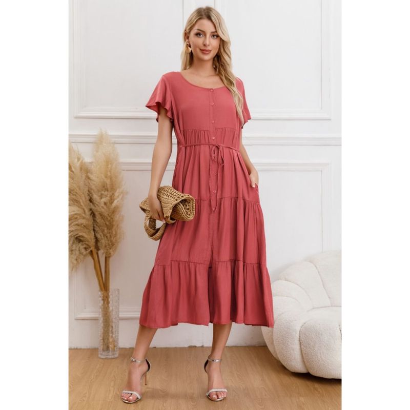 MPROPIA - Vestido Largo Mujer Primavera Casual Manga Corta Escalonado 329.-