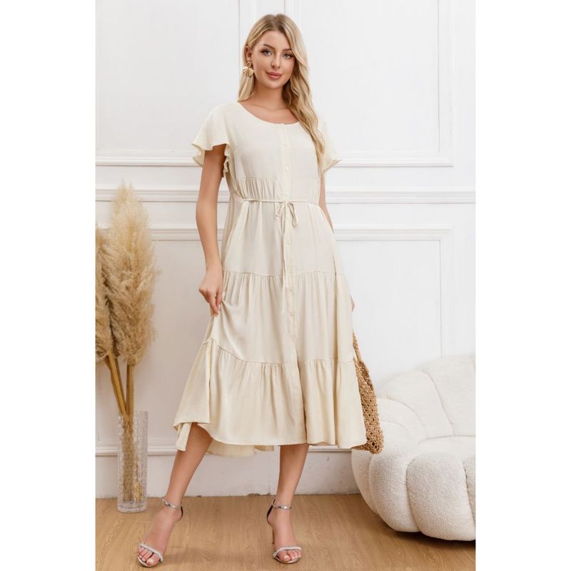 MPROPIA - Vestido Largo Mujer Primavera Casual Manga Corta Escalonado 329