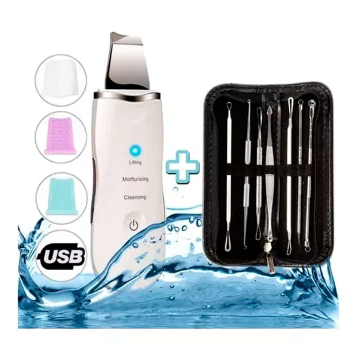 GENERICO - Set Limpieza Facial Peeling Ultrasonico Facial + Set 7 Extractor Punto